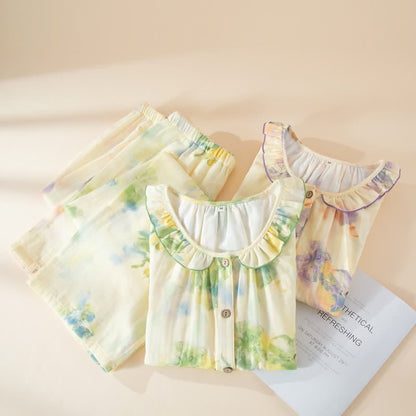 Floral Ruffled Cotton Gauze Pajama Set - image 1