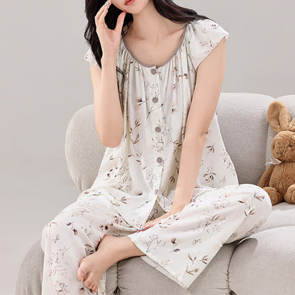 Elegant Branch Button Front Loungewear Set - image 1