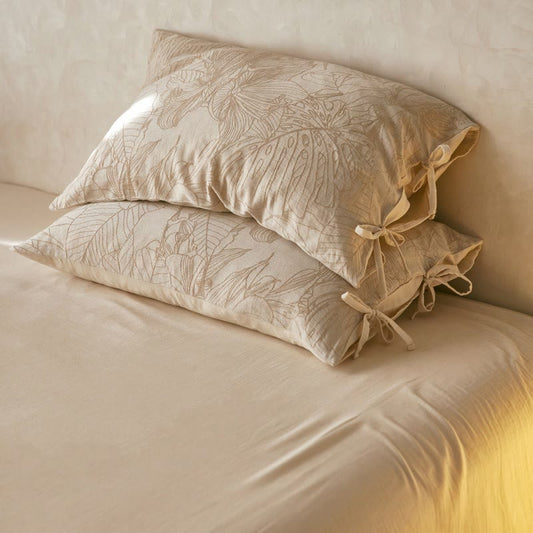Ownkoti Tropical Botanical Bow Tie Pillowcases (2PCS)  - Light Brown - 48cm x 74cm - image 0
