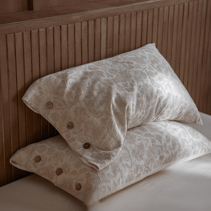 Ownkoti Floral Jacquard Button Pillowcases (2PCS)  - Light Brown - 48cm x 74cm - image 0