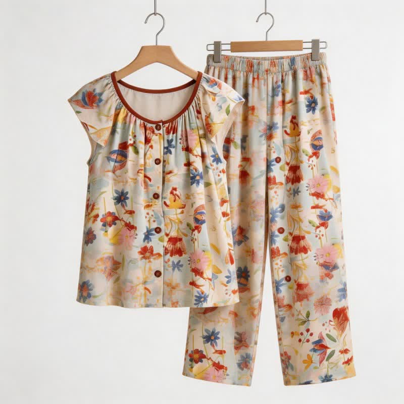 Rustic Style Floral Bloom Loungewear Set - Beige - XXL - image 0