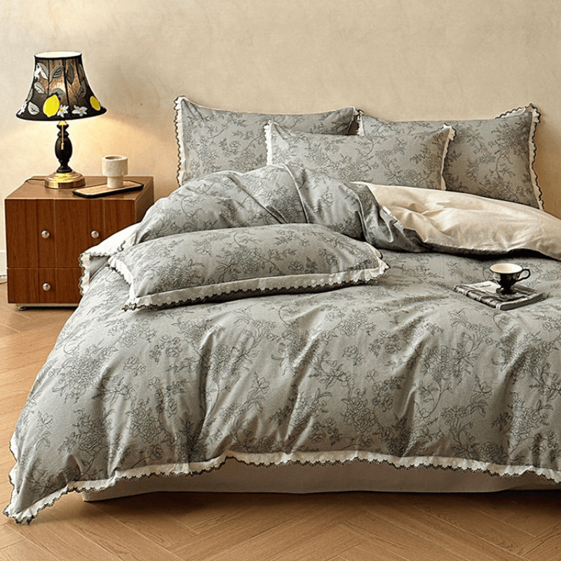 Ownkoti Brushed Cotton Artistic Floral Lace Bedding Set - image 4