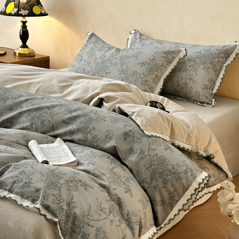 Ownkoti Brushed Cotton Artistic Floral Lace Bedding Set - image 5