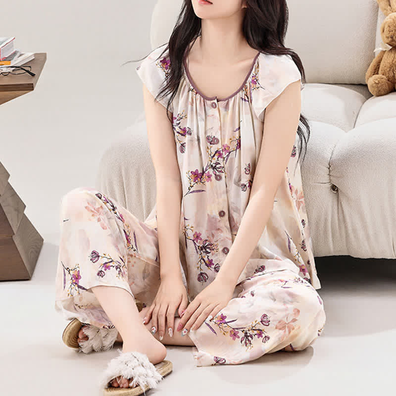 Peach Blossom Button Front Loungewear Set - image 1