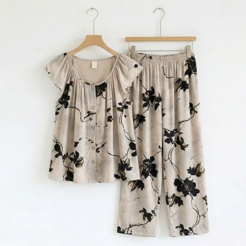 Elegant Ink Style Floral Loungewear Set - image 0