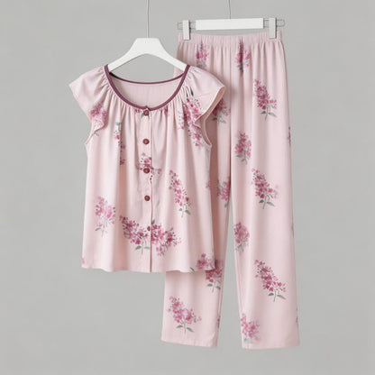 Floral Flutter Sleeve Button Front  Pajamas - image 3