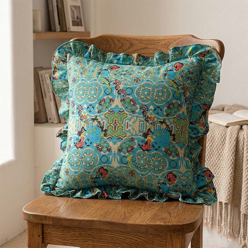 Moroccan Geometric Ruffle Throw Pillow - Blue - 45cm x 45cm - image 2