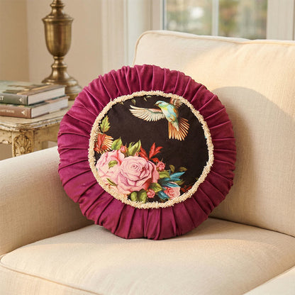 Vintage Floral Round Throw Pillow - Purple - 45cm x 45cm - image 0