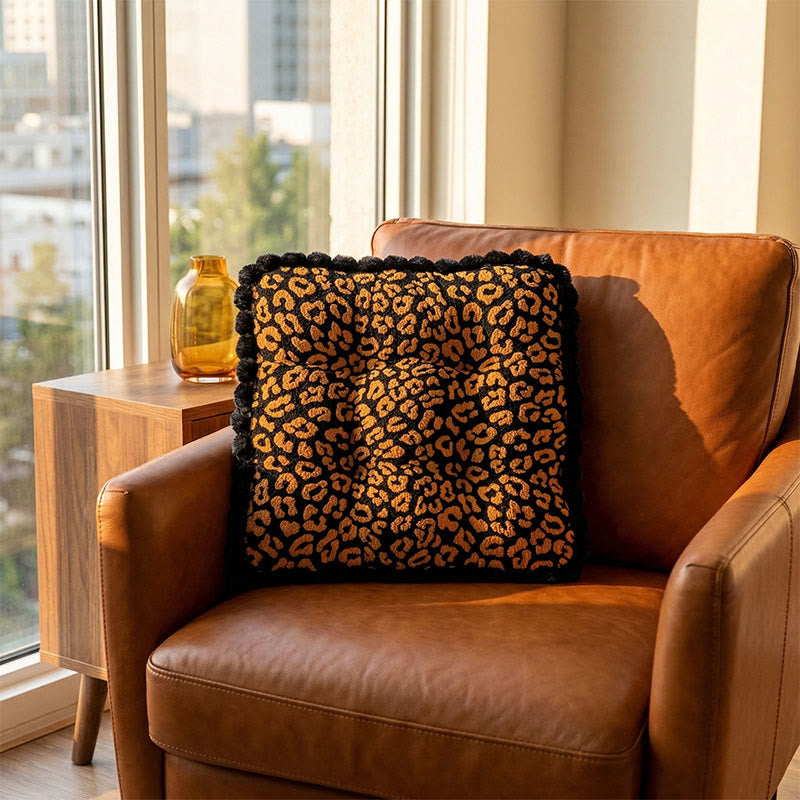 Leopard Print Square Throw Pillow - Black&Orange - 45cm x 45cm - image 0