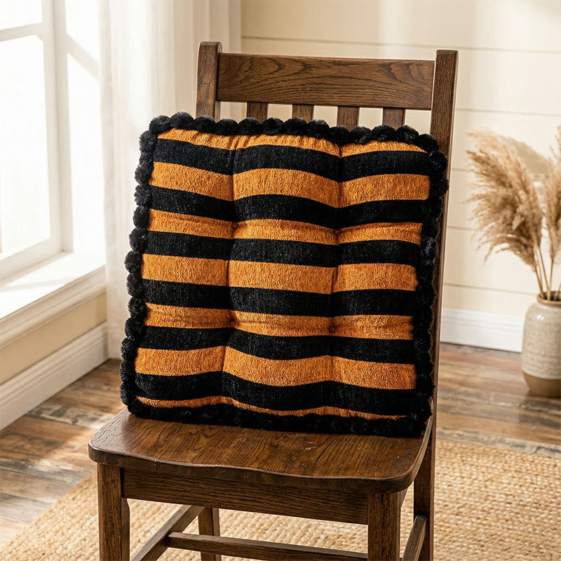 Striped Chenille Square Throw Pillow - Black&Orange - 45cm x 45cm - image 0