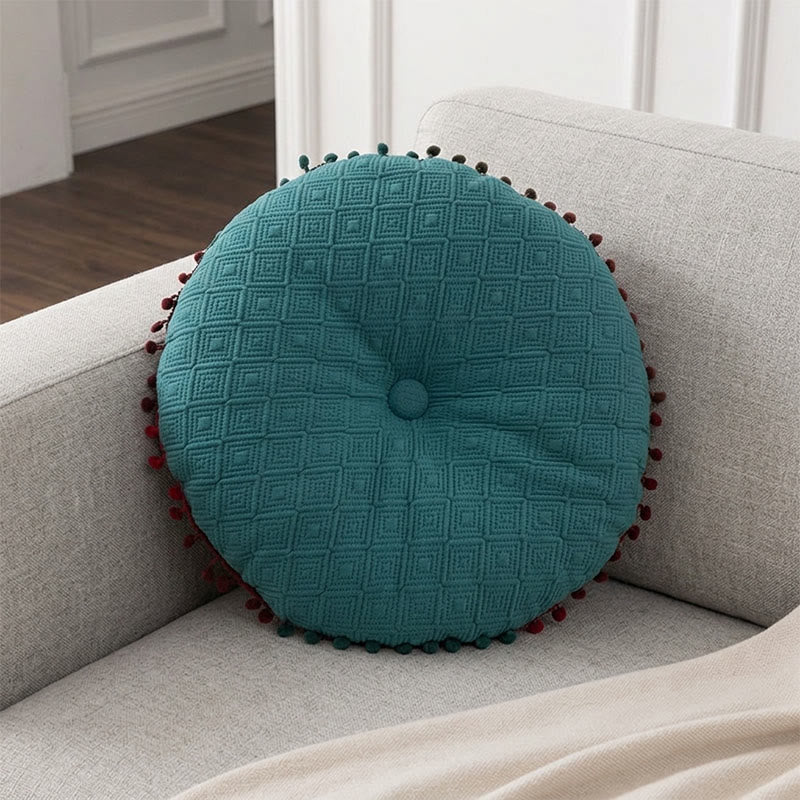 Round Hand-Sewn Button Throw Pillow - Blue - 40cm x 40cm - image 0