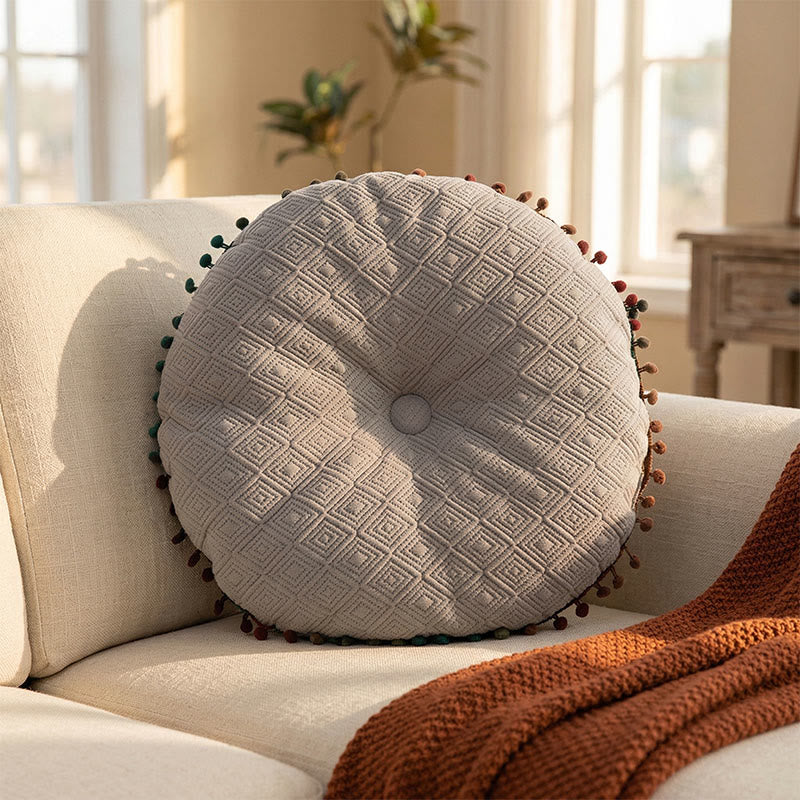 Round Hand-Sewn Button Throw Pillow - Grey - 40cm x 40cm - image 2