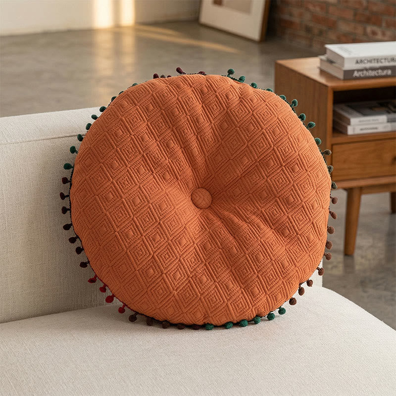 Round Hand-Sewn Button Throw Pillow - Orange - 40cm x 40cm - image 3