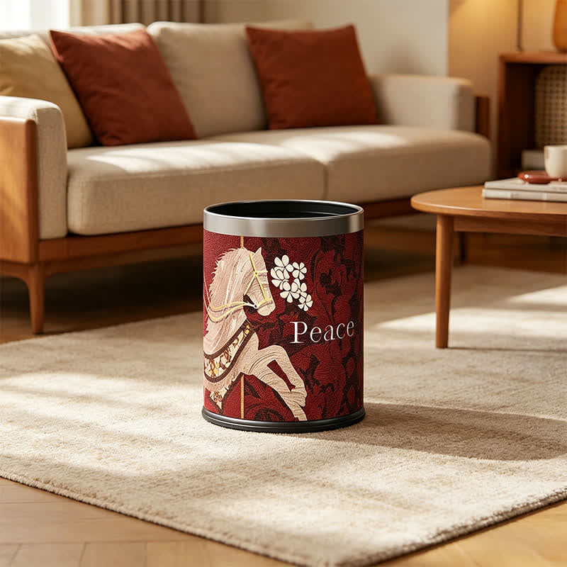 Vintage Equestrian Leather  Round Trash Can - image 0