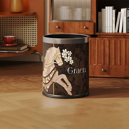 Vintage Equestrian Leather  Round Trash Can - image 9