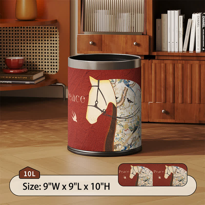 Lychee Texture Equestrian Leather Trash Can - Red - Standard - 9"W x 9"L x 10"H - image 8