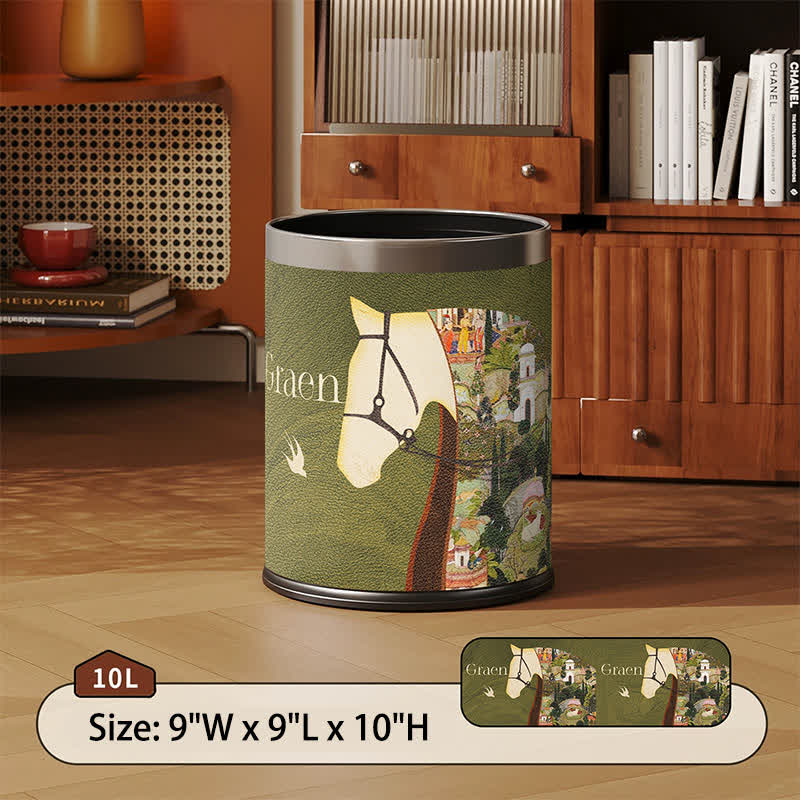 Lychee Texture Equestrian Leather Trash Can - Green - Standard - 9"W x 9"L x 10"H - image 2