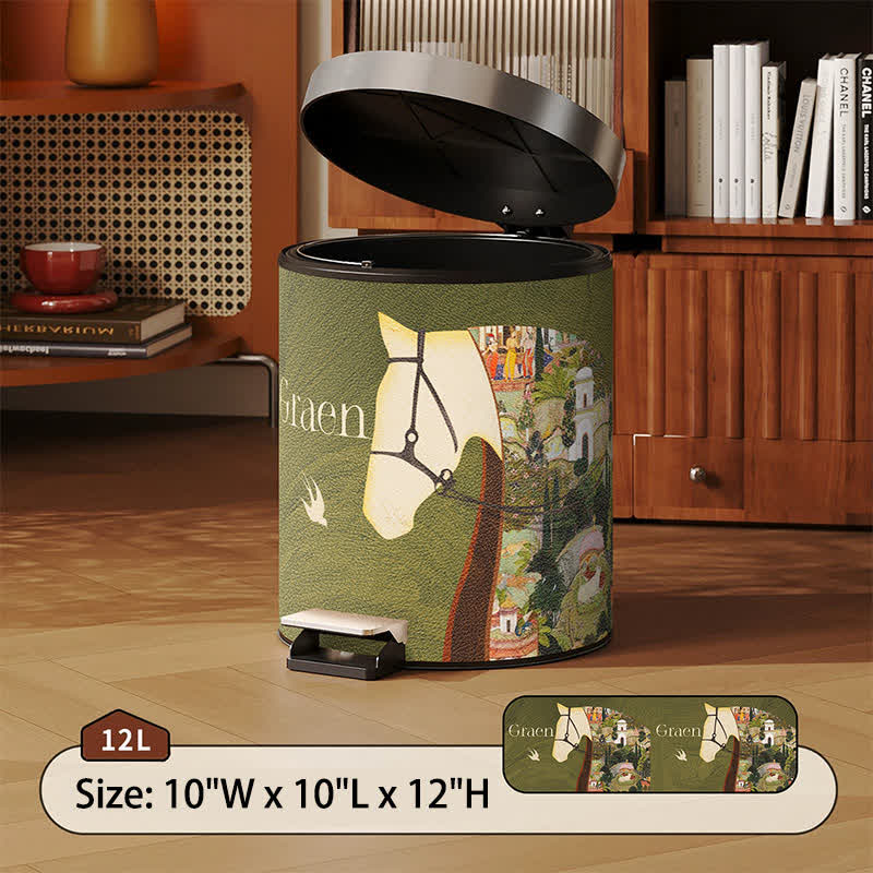 Lychee Texture Equestrian Leather Trash Can - Green - Foot-Pedal - 10"W x 10"L x 12"H - image 5