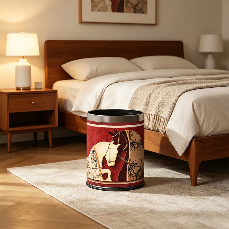Auspicious Double Horse Leather Trash Can - image 1