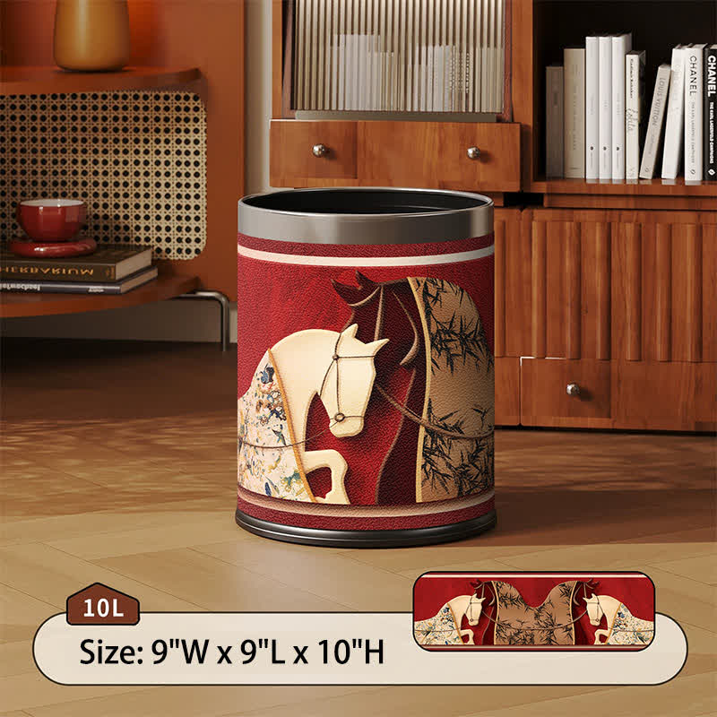 Auspicious Double Horse Leather Trash Can - Standard - 9"W x 9"L x 10"H - image 2