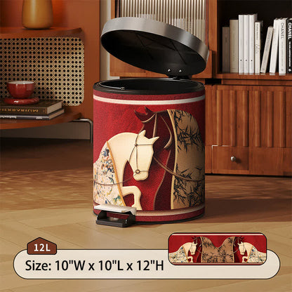 Auspicious Double Horse Leather Trash Can - Foot-Pedal - 10"W x 10"L x 12"H - image 5
