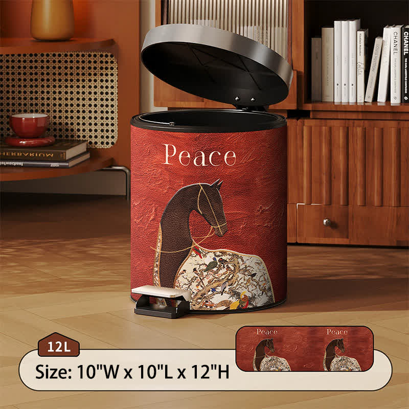 Classical Oriental Equestrian Trash Can - Red - Foot-Pedal - 10"W x 10"L x 12"H - image 5