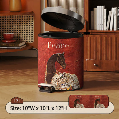 Classical Oriental Equestrian Trash Can - Red - Foot-Pedal - 10"W x 10"L x 12"H - image 5