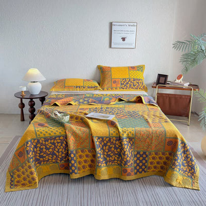 Patchwork Rose & Leaf Cotton Gauze Quilt Blanket - image 1