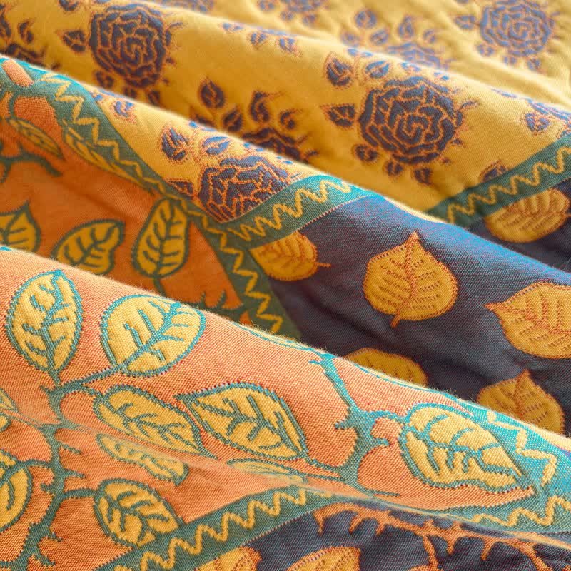 Patchwork Rose & Leaf Cotton Gauze Quilt Blanket - image 13