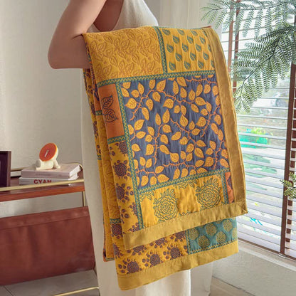 Patchwork Rose & Leaf Cotton Gauze Quilt Blanket - image 12