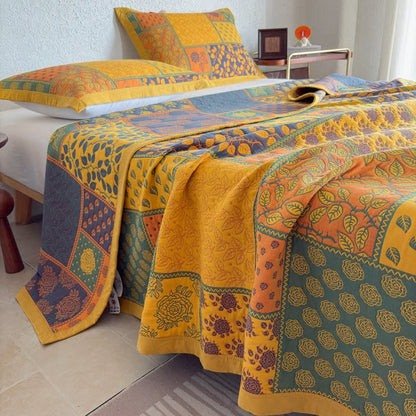 Patchwork Rose & Leaf Cotton Gauze Quilt Blanket - image 2