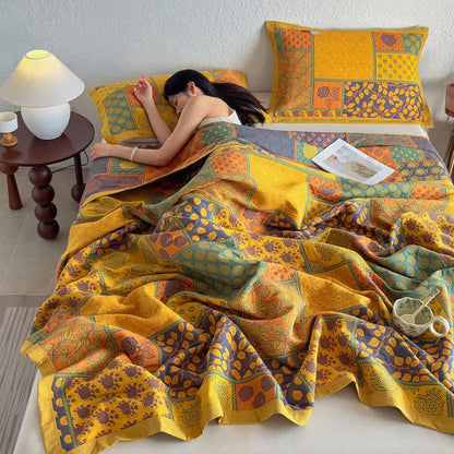 Patchwork Rose & Leaf Cotton Gauze Quilt Blanket - image 9