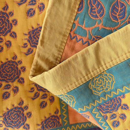 Patchwork Rose & Leaf Cotton Gauze Quilt Blanket - image 14