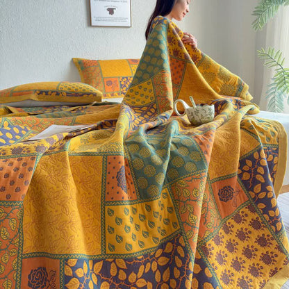 Patchwork Rose & Leaf Cotton Gauze Quilt Blanket - image 10