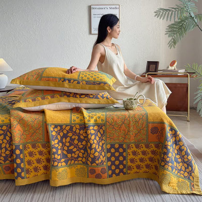 Patchwork Rose & Leaf Cotton Gauze Quilt Blanket - image 5