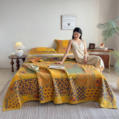 Patchwork Rose & Leaf Cotton Gauze Quilt Blanket - image 4