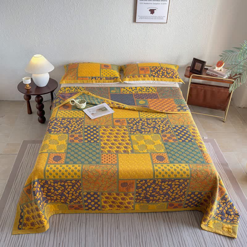 Patchwork Rose & Leaf Cotton Gauze Quilt Blanket - image 3