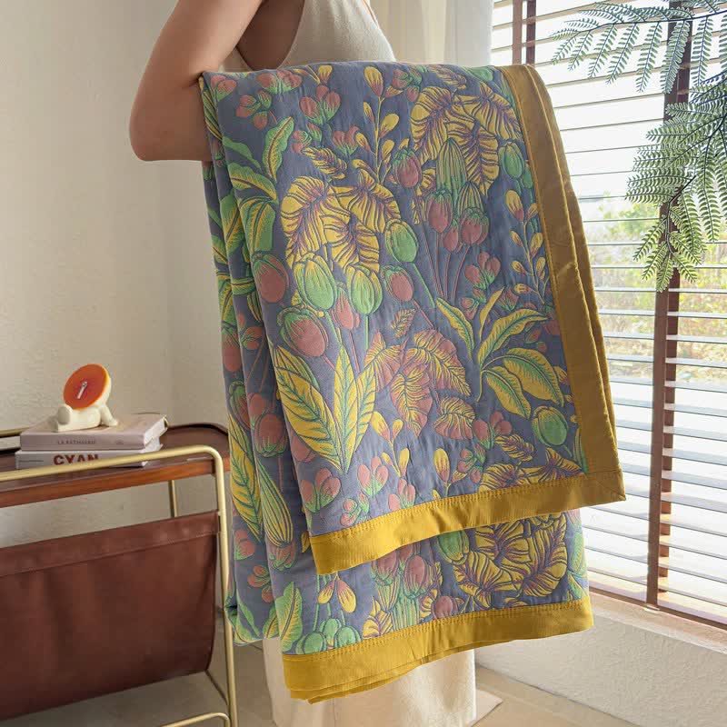 Tropical Floral & Leaf Cotton Gauze Quilt Blanket - image 12