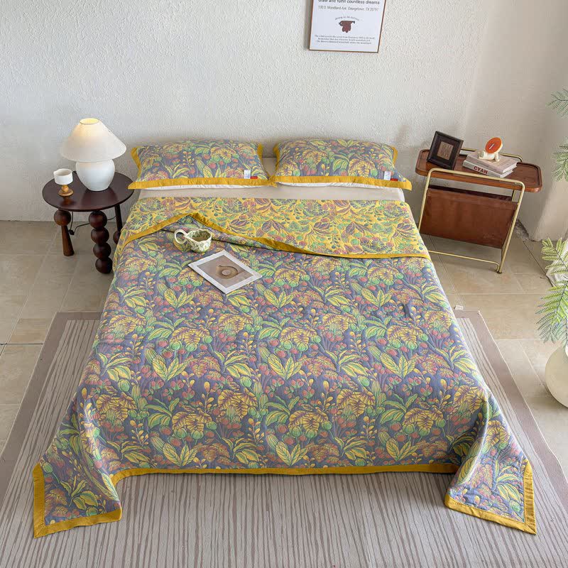 Tropical Floral & Leaf Cotton Gauze Quilt Blanket - image 3