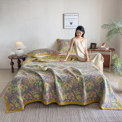 Tropical Floral & Leaf Cotton Gauze Quilt Blanket - image 4