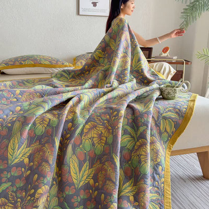 Tropical Floral & Leaf Cotton Gauze Quilt Blanket - image 8