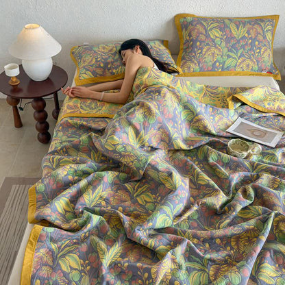 Tropical Floral & Leaf Cotton Gauze Quilt Blanket - image 9