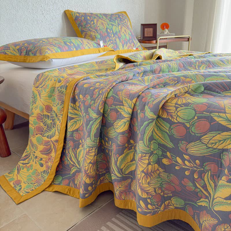 Tropical Floral & Leaf Cotton Gauze Quilt Blanket - image 2