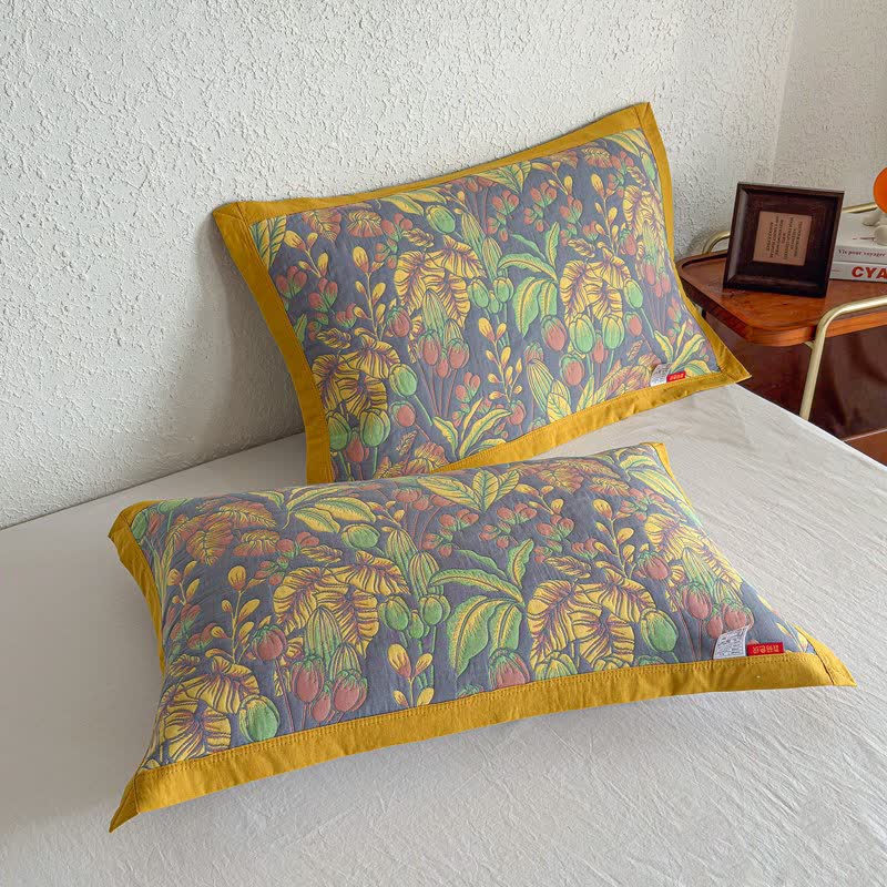 Tropical Floral & Leaf Cotton Gauze Quilt Blanket - 2PCS Pillow Towels - 20" x 31" - image 11