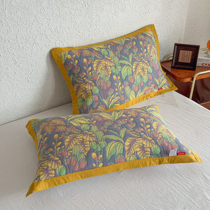 Tropical Floral & Leaf Cotton Gauze Quilt Blanket - 2PCS Pillow Towels - 20" x 31" - image 11