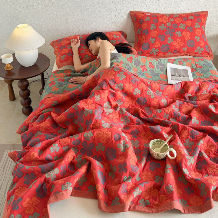 Four-leaf Clover Cotton Gauze Quilt Blanket - image 8