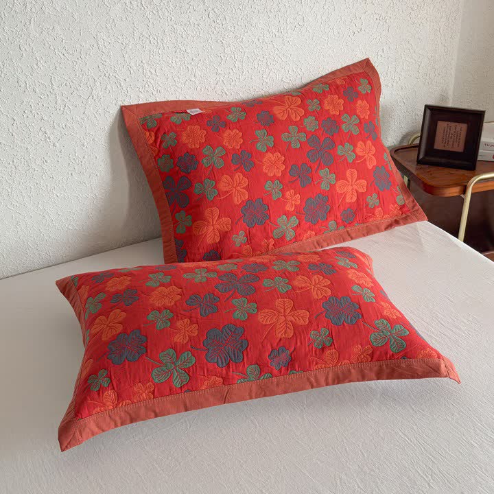 Four-leaf Clover Cotton Gauze Quilt Blanket - 2PCS Pillow Towels - 20" x 31" - image 11