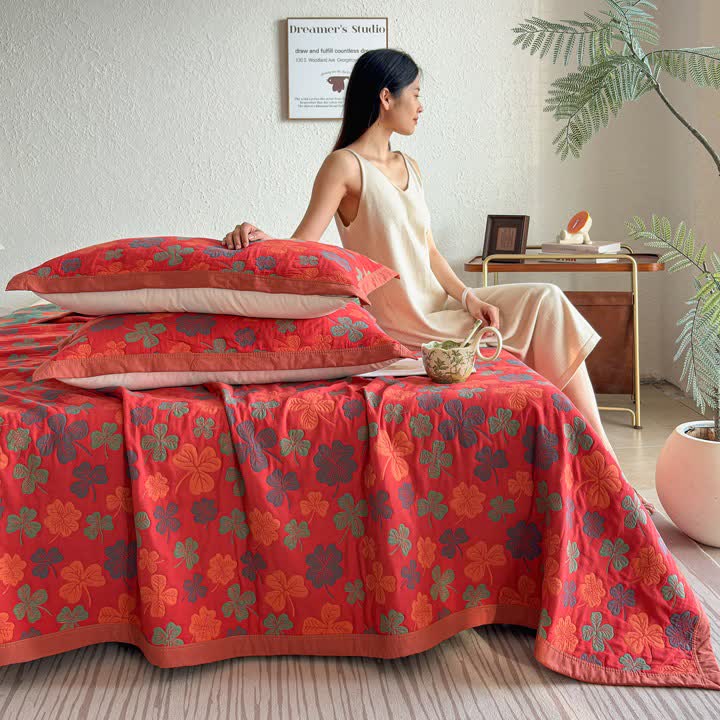 Four-leaf Clover Cotton Gauze Quilt Blanket - image 6