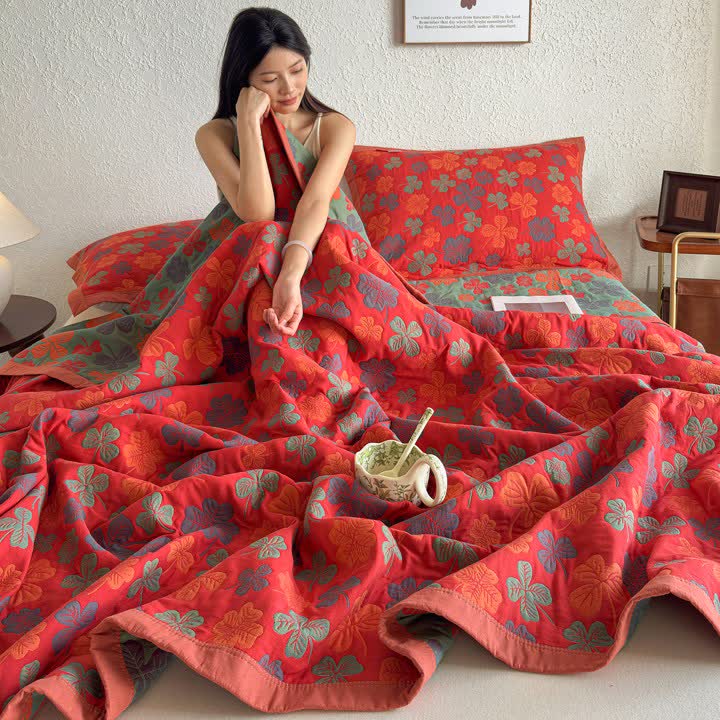 Four-leaf Clover Cotton Gauze Quilt Blanket - image 9