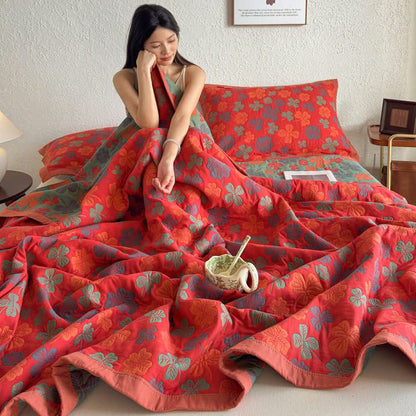 Four-leaf Clover Cotton Gauze Quilt Blanket - image 9